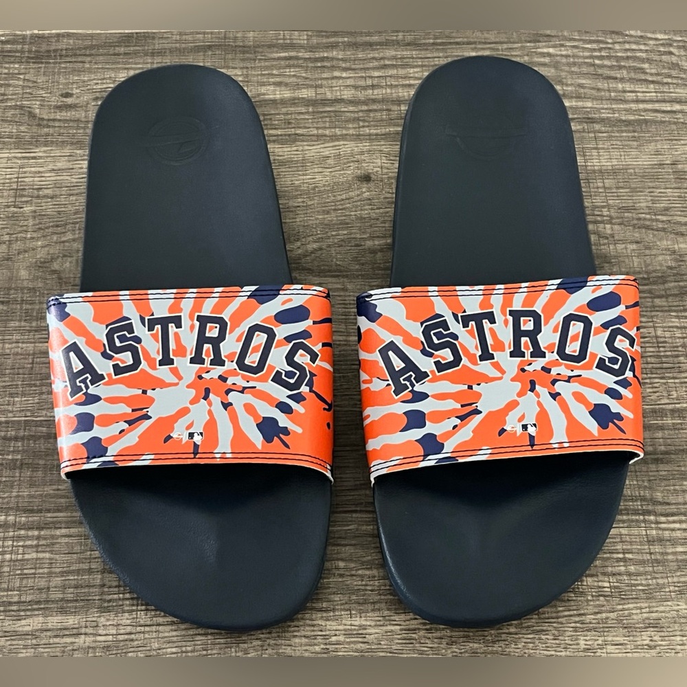 ISlide Houston Astros Team Tie-Dye Motto Slide Sandals Men's Size 9/10